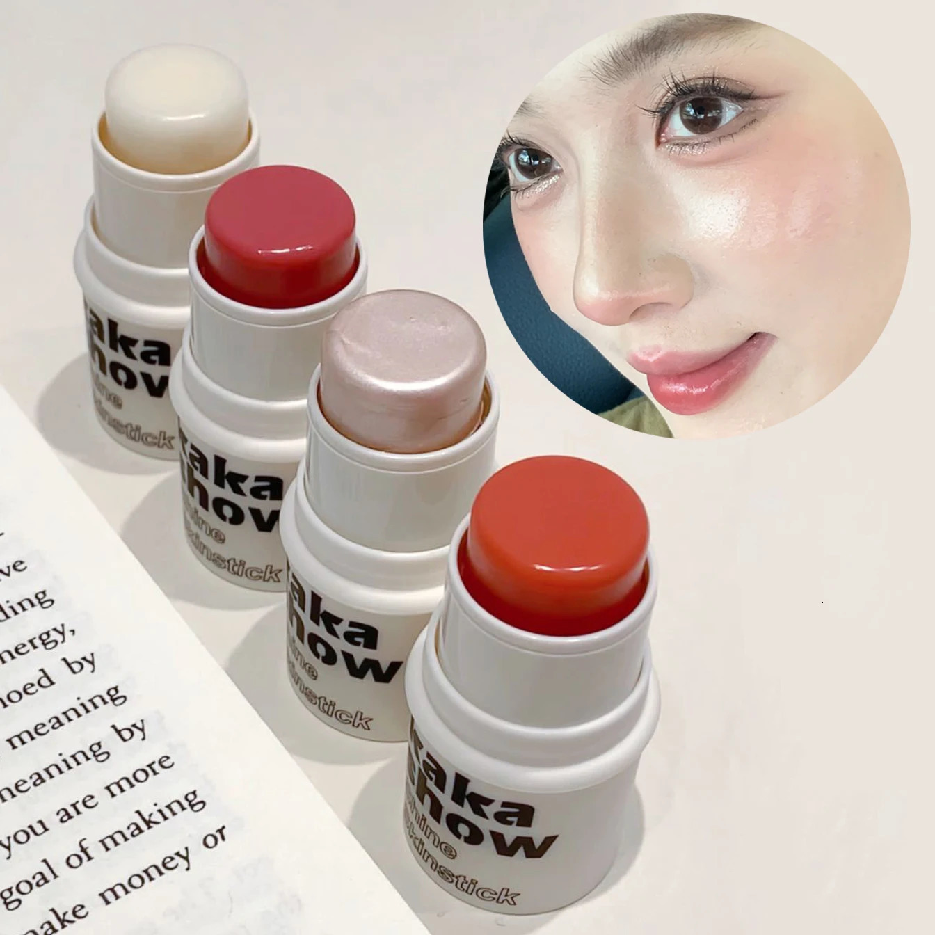 Creamy Water Gloss Blush Stick Makeup Hydrating Pink Orange Blusher Long-Lasting Waterproof Lip Cheek Tint High Pigment Multiuse 250324