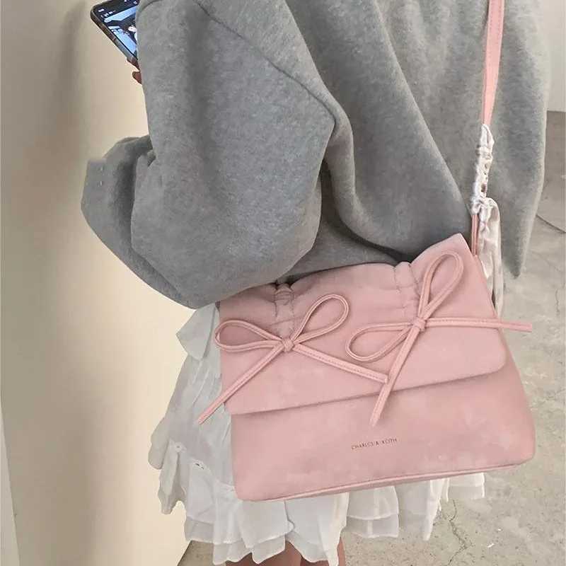 MBTI pink womens shoulder bag 2024 fashionable pleated elegant casual bow handbag scarf large capacity exquisite womens handbag Z250324