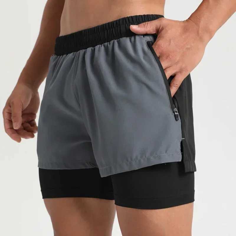 Mens 2-piece double-layer fast drying beach casual shorts for fitness jogging sports short marathon basketball running pants W250324