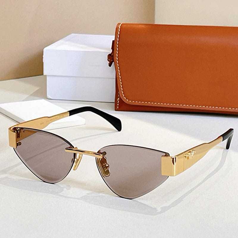 Frameless Sunglasses for Women 42122 Brand Designer Cat Eye Women Sunglasses Frameless Lens Gold Accessories Fashion Pilot Miss Driving Glasses