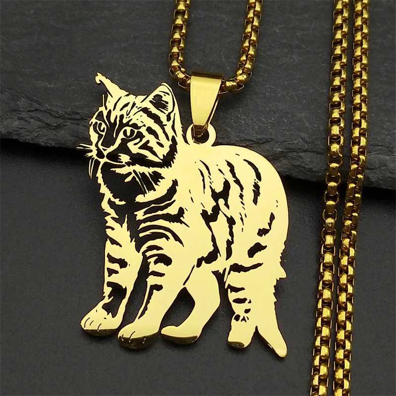 Kaii Doll Cat Pendant Necklace Womens Stainless Steel Gold Silver Glass Pet Kitten Chain Jewelry Gift W250325