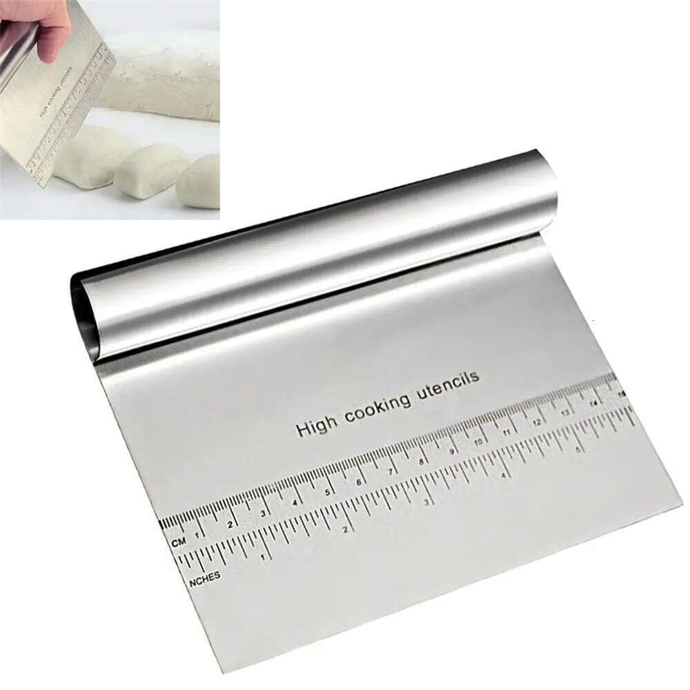Stainless Steel Dough Pastry Scraper Pizza Cutter Chopper with Measuring Multipurpose Cake Bread Separator Scale Knife