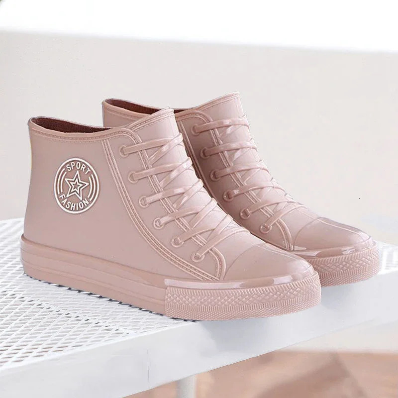 Winter wool lined warm short tube rain boots for women anti slip and fashionable outdoor rubber shoes waterproof 250317