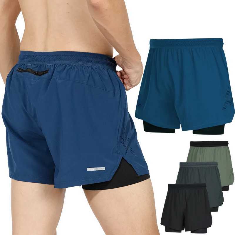 Mens brand shorts running and fitness sports pants 2-inch double-layer jogging and fitness outdoor training beach pants W250324