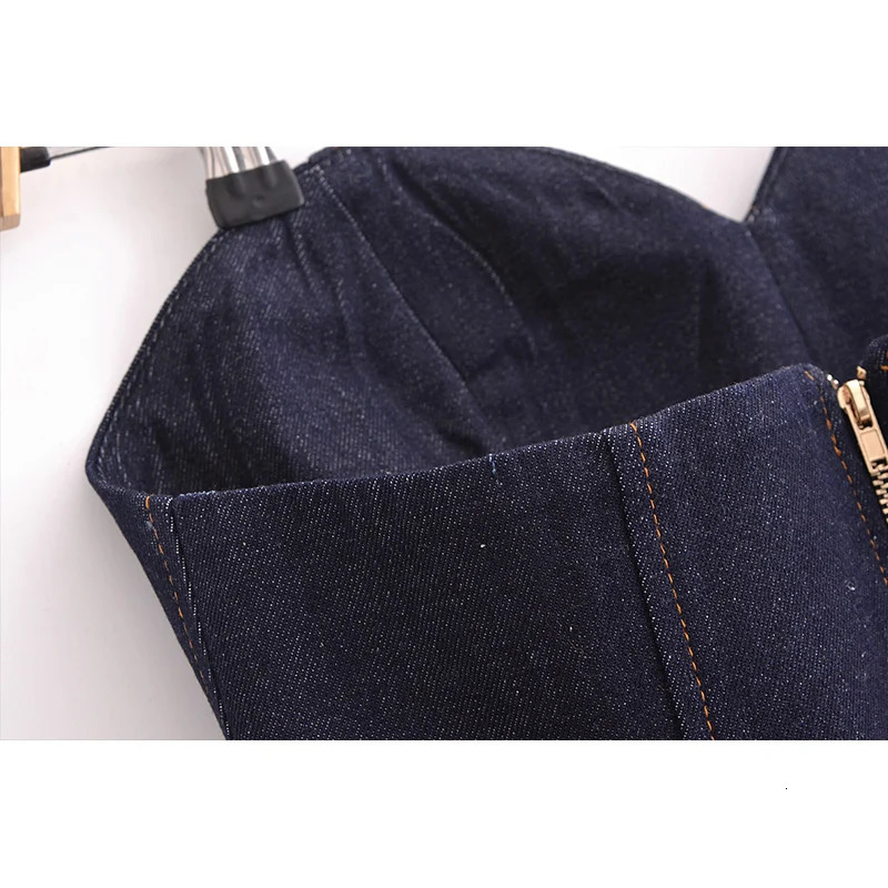 RAFZNB Womens Denim Strapless Tops Fashion Sexy Backless Sleeveless Short Top Female Bustier Tops 250325