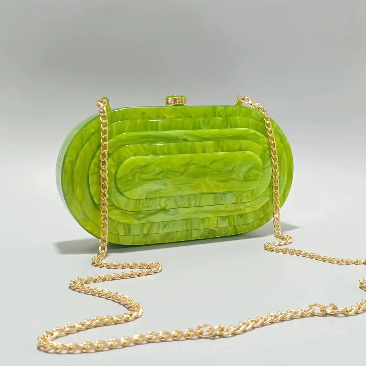 Fashion acrylic egg shaped clutch bag for womens er evening party cute box wallet pearl green handbag 250320