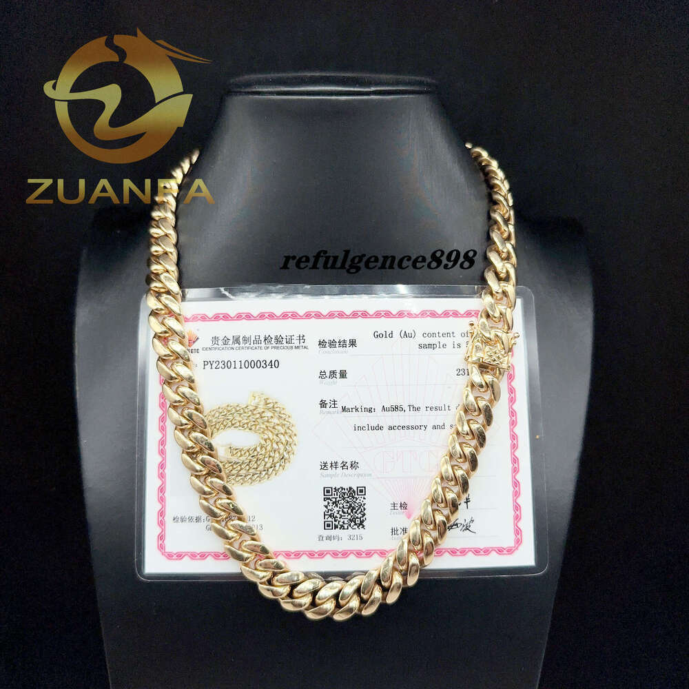 14K Solid 12Mm Au585 Gold Hip Hop Jewelry Rapper Miami Cuban Link Chain Necklace For Men