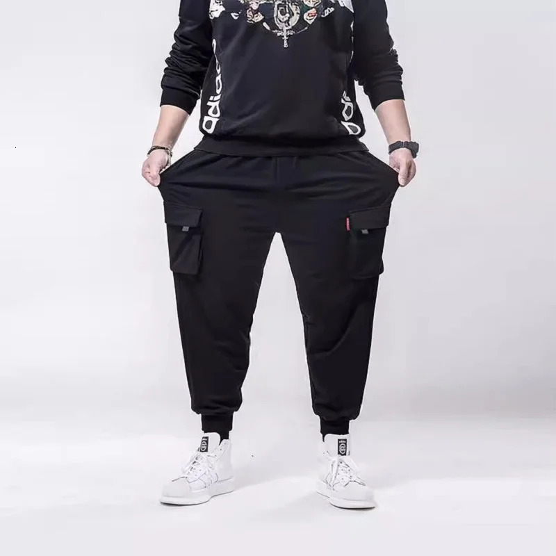 Large size mens cargo pants with stretch for runners spring and summer loose pockets fashionable plus large fat 8XL 250322