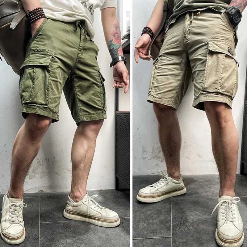 Mens Summer New Multi Pocket Cotton Cargo Shorts Mens Fashion Solid Fast Drying Running Shorts Outdoor Breathable Shorts Mens W250324