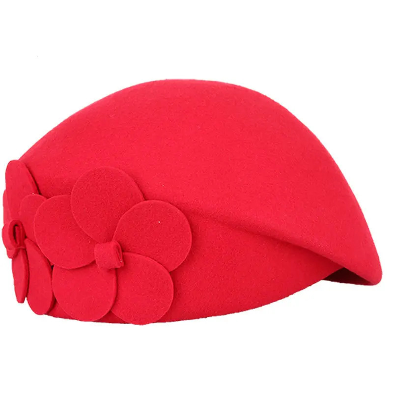 Vintage Black French Beret 100% Wool Hat Womens Pink Flower Fedora Winter Felt Womens Church Hat Chepeau Feminino Gift 250320