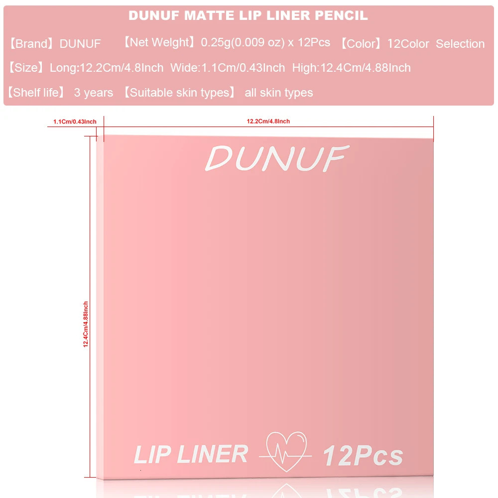 DUNUF 12pcs easy color velvet matte lip liner waterproof and sweatproof non-stick lipstick pencil is not easy to take off color 250324