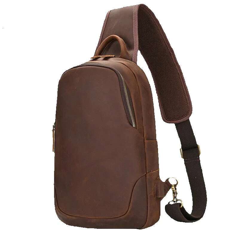 Men's Bags Leather Packs Chest Pack Usb Cable Crossbody Outdoor Sports Bagpack Single Shoulder Anti Theft Bag Male