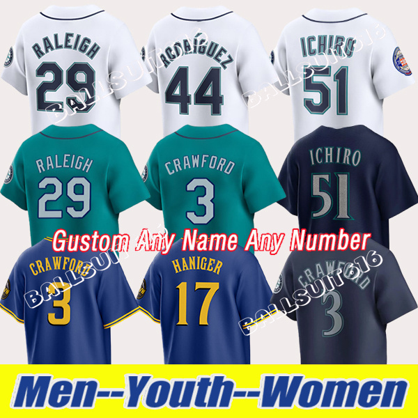 Mariners Jerseys Julio Rodriguez J.P. Crawford Mitch Haniger Cal Raleigh Luke Raley Randy Arozarena George Kirby Baseball Jerseys