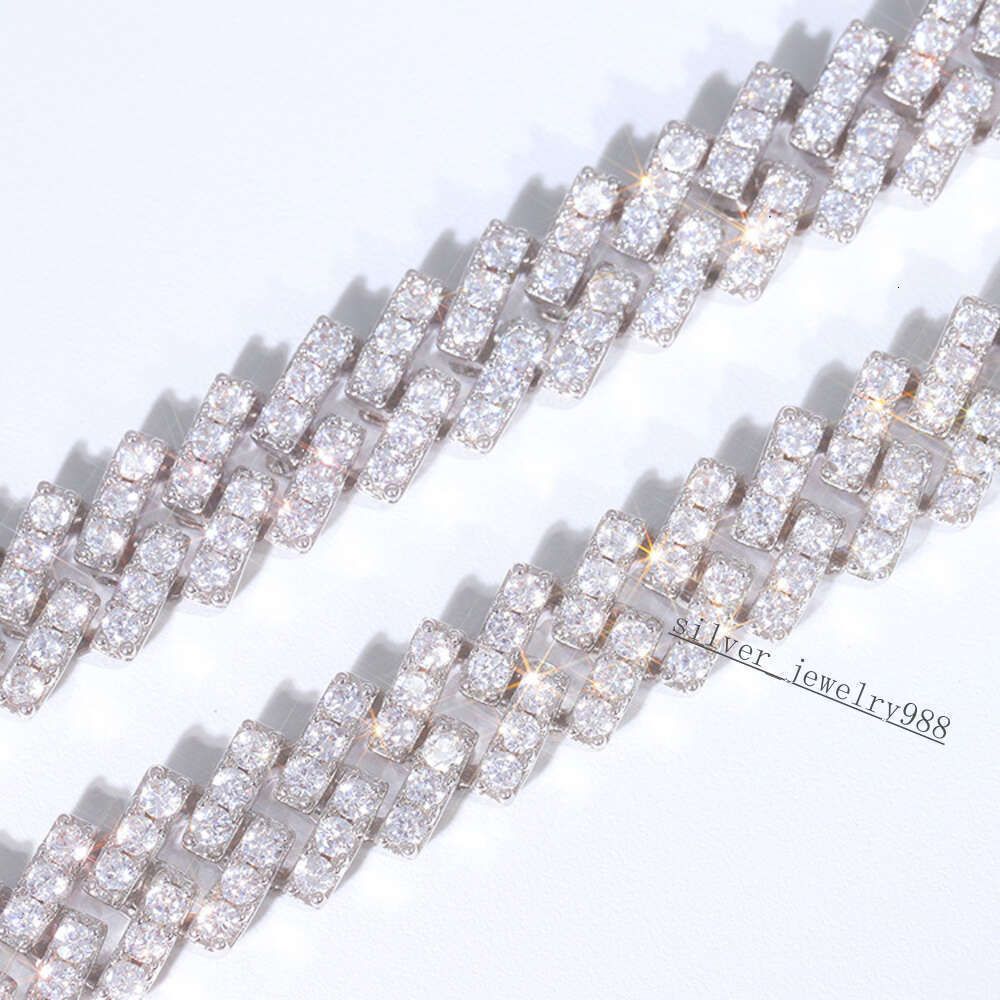 Hip Hop Jewelry 10mm Wide Single Row Vvs Moissanite Diamond Iced Out Silver Cuban Link Chain Necklace