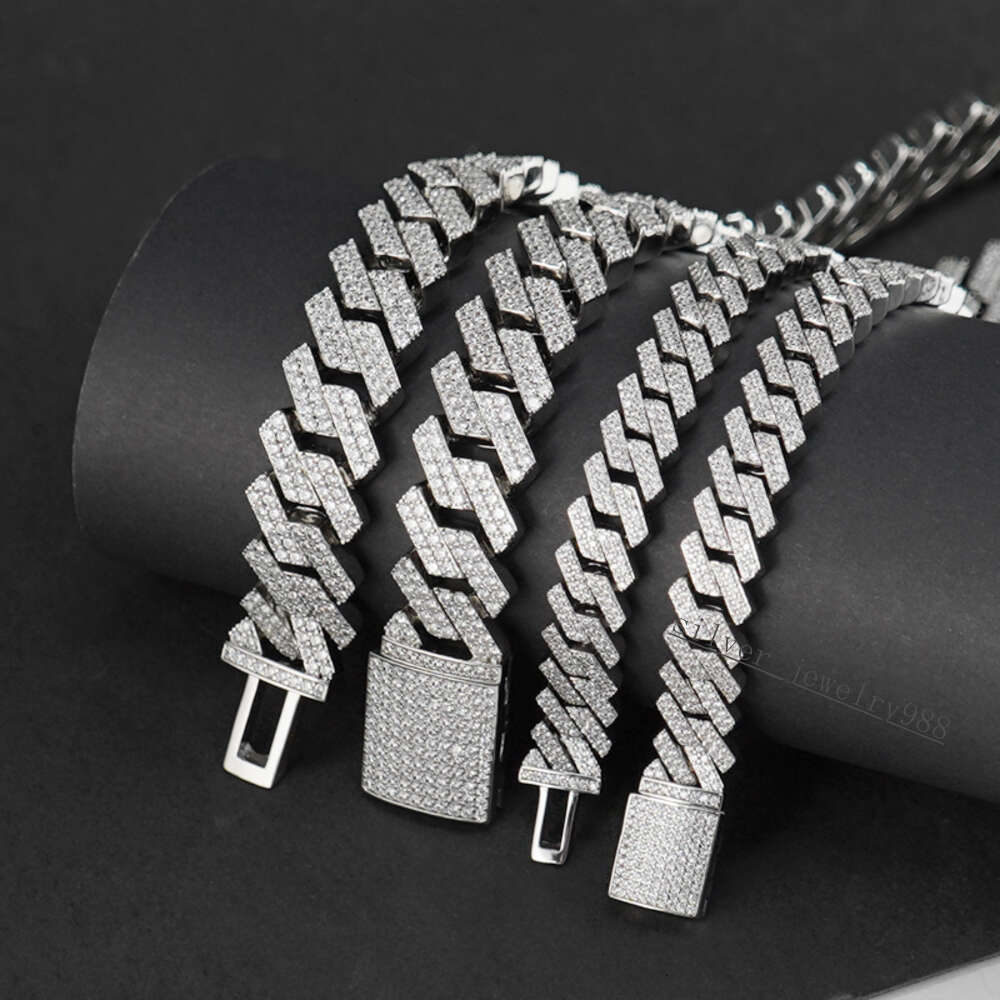 Selling 925 Sterling Silver Hip Hop Jewelry Pass Diamond Tester 16mm Cuban Link Chain
