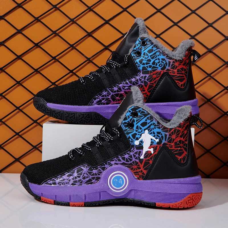 Winter childrens basketball shoes boys thick warm snow boots girls non slip outdoor casual childrens wear-resistant sports shoes W250324