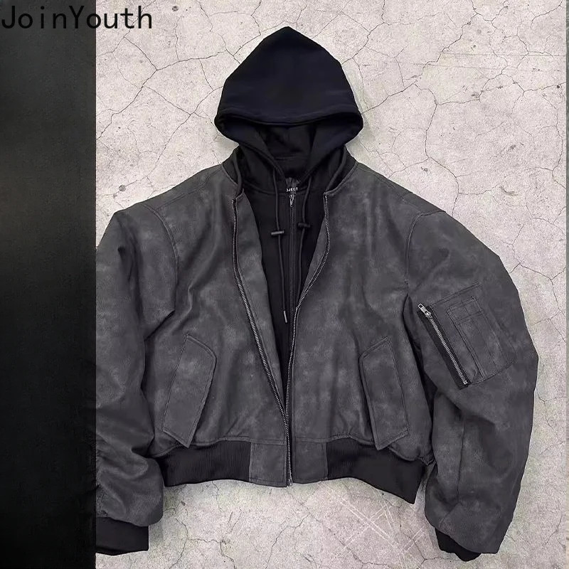 Women Harajuku Jackets Two Y2k Tops Streetwear BF Leather Outwear Casual Fashion PU Bomber Coat Jackets For Women 250322