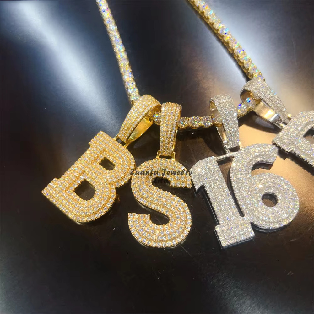 Rapper Style 925 Sterling Silver Chain Featuring Moissanite Encrusted Alphabets & Numbers - Exclusive Customization Available
