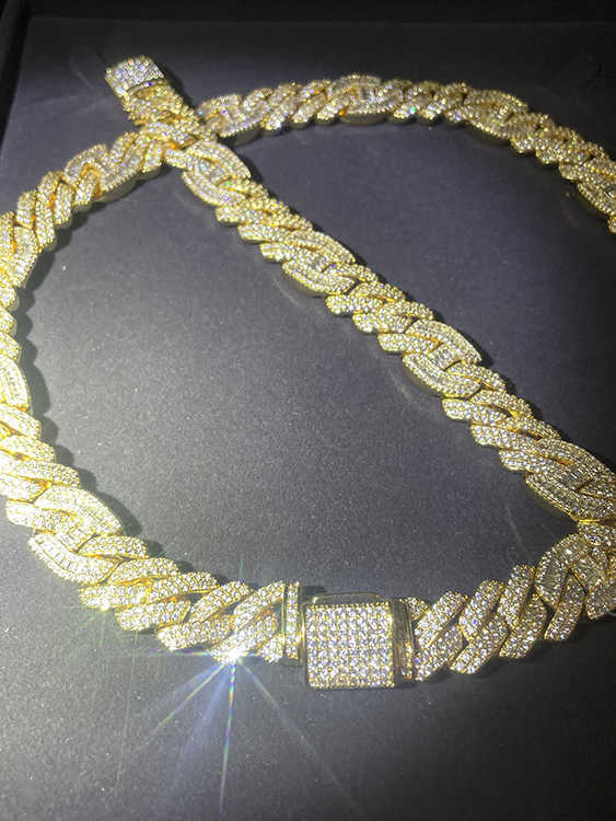 Custom Copper Material 15mm Wide 5a Quality Cz Diamond Necklace Brass Cuban Link Mans Chain