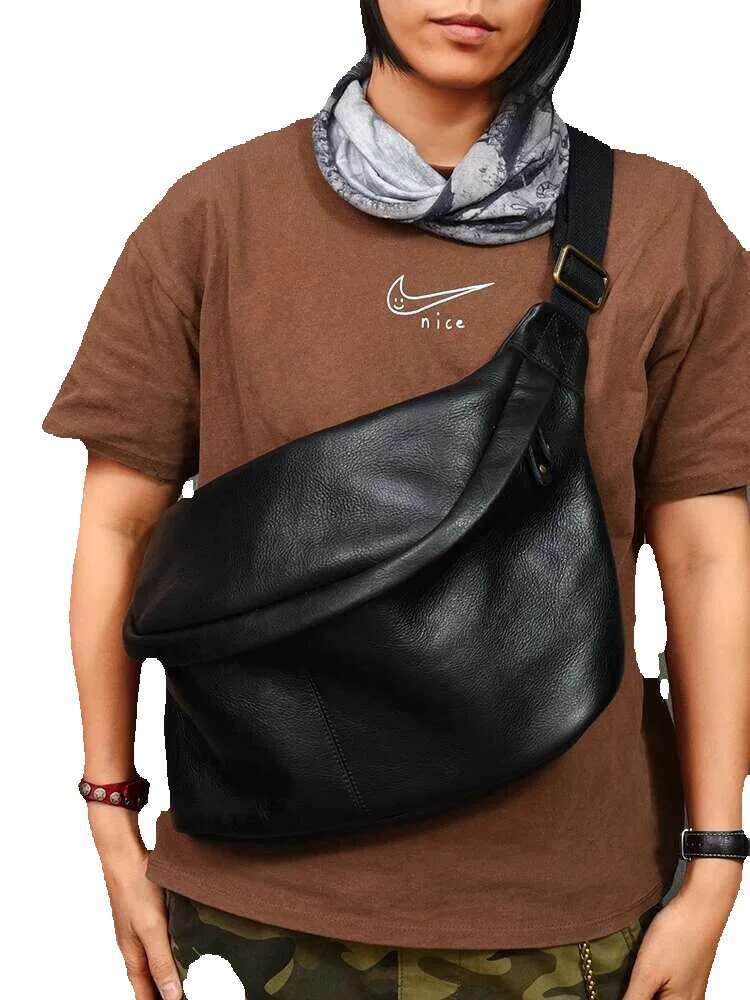 Large Capacity Genuine Leather Men's Chest Bag Retro Fashion Casual Real Cowhide Daily Sports Big Shoulder Messenger Bags