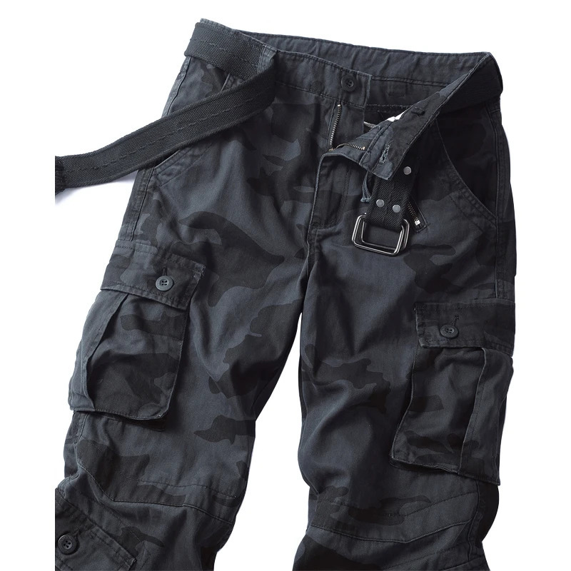 AKARMY mens cargo pants camouflage cotton casual work hiking with 8 pockets wild without belt 250322