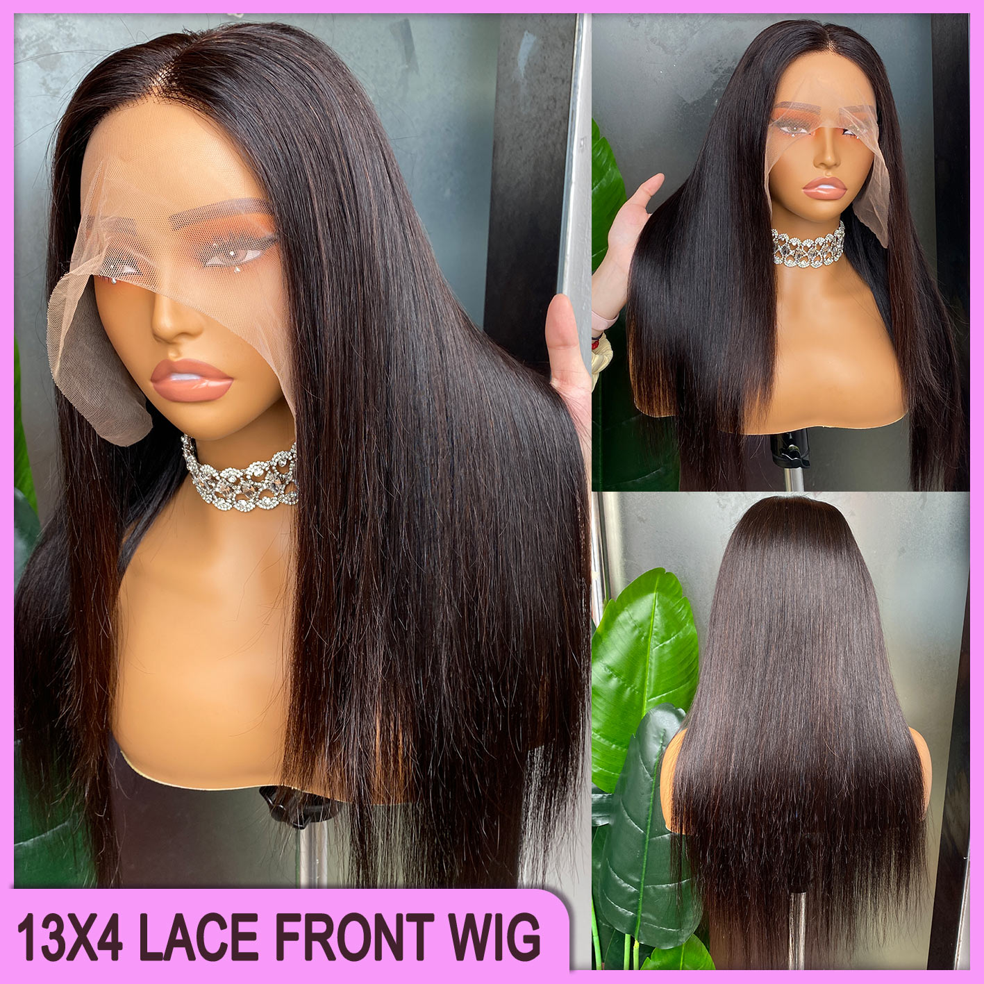 On Sale Malaysian Peruvian Brazilian Natural Black Silky Straight 13x4 Brown Swiss Lace Front Wig 100% Raw Virgin Remy Human Hair