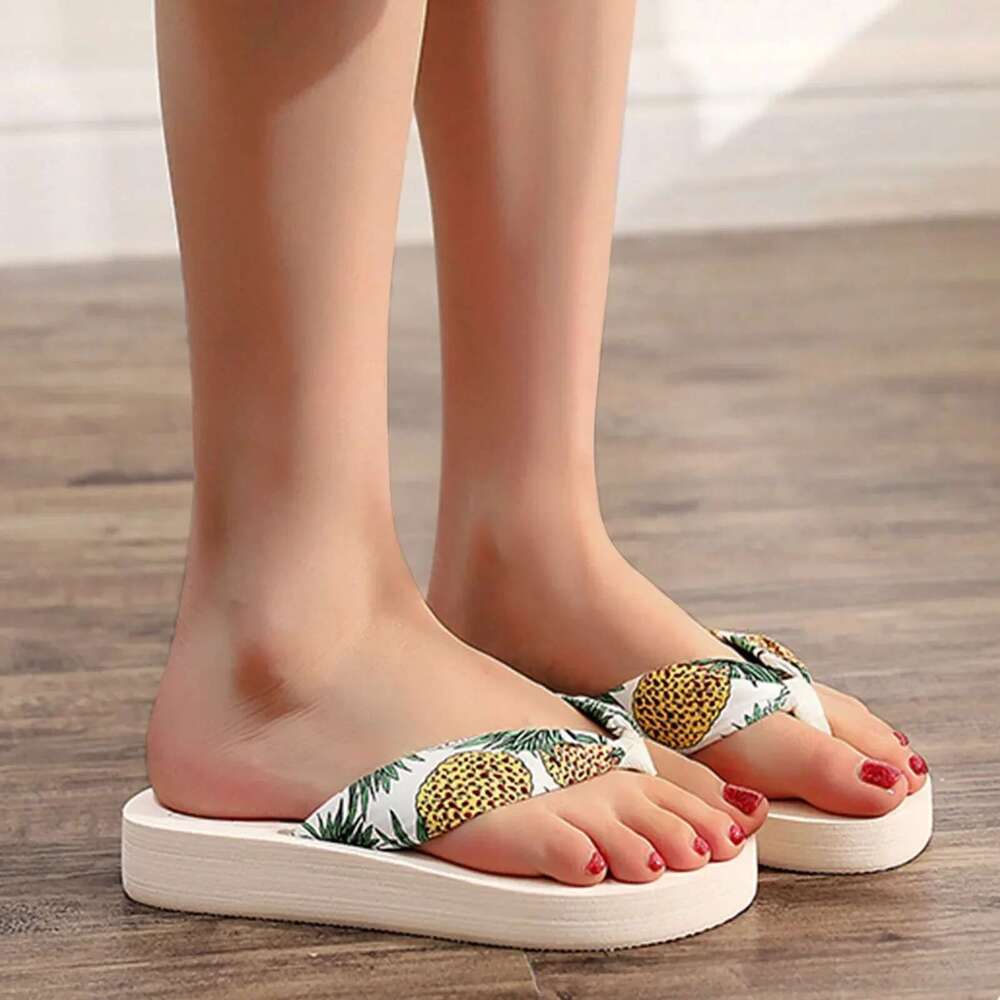 Summer ral Printing Slippers Women Bohemian Satin Strap Platform Wedge Flip ps Outdoor Thick Bottom Beach Shoes