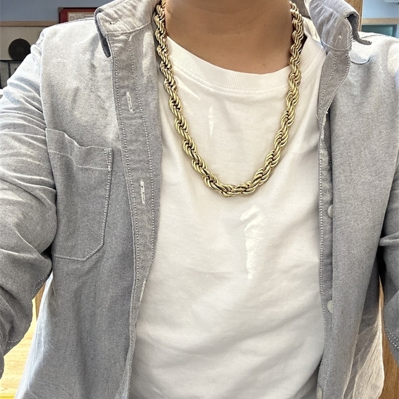 Adixyn Jewelry Gold Color Plated 12mm Wideth 60cm 70cm Length Big Rope Necklace For Men Women Guaantee Hiphop Chain 250324