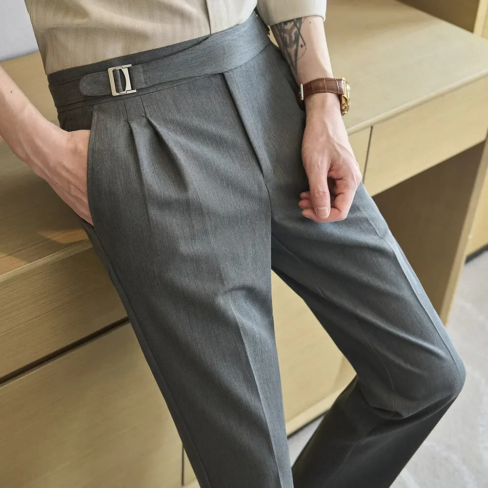 Spring Autumn Smart Casual Suit Pants Men Solid Color Slim Fit Office Fomal Wedding Party Dress Pants Mens White Suit Trousers 250325