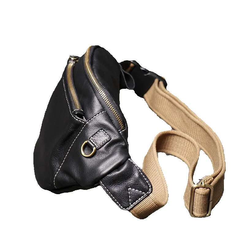 ROOG Stylish Black Genuine Leather Chest Versatile Multi-Pocket Casual Waist Bag | Great For Travel And Everyday Use