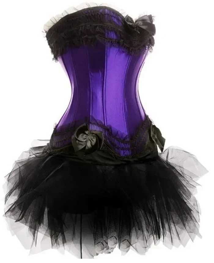 Womens plus size satin lace funny tight corset Tutu dress Halloween costume W250325