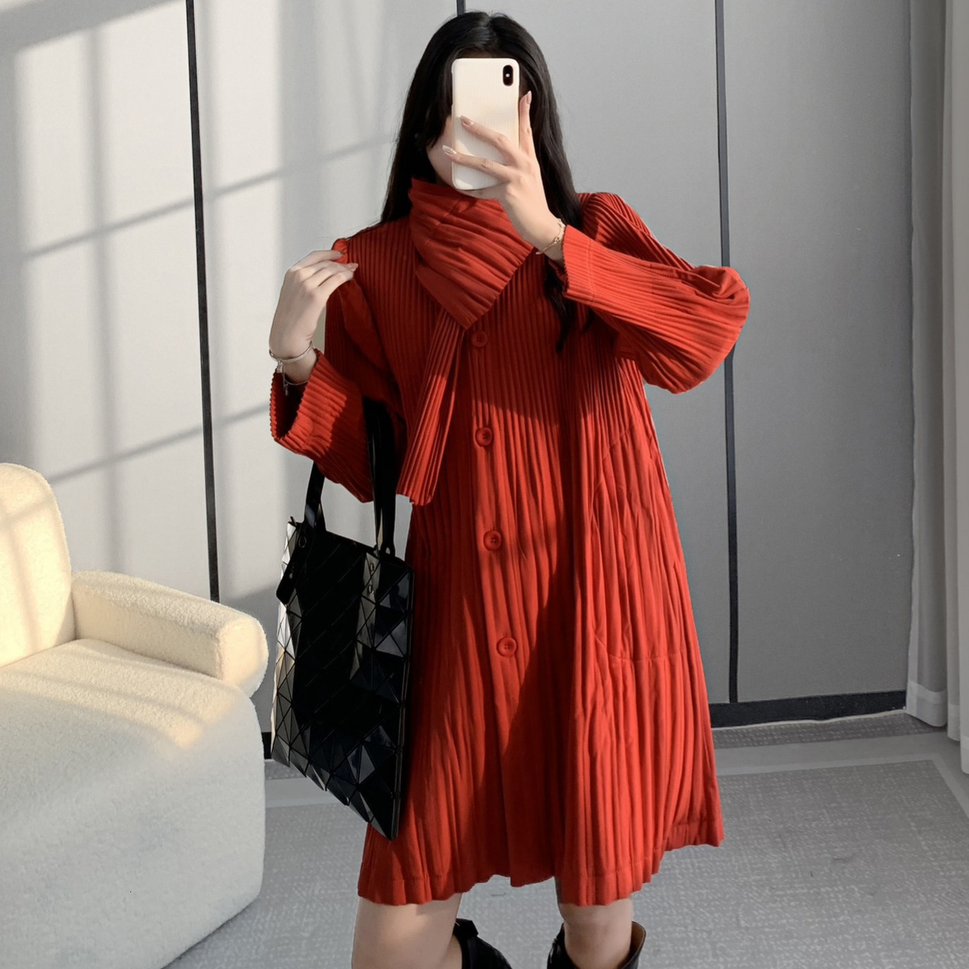 Winter high-end pleated design mid to long cotton women's outerwear warm and fashionable mother's clothing
