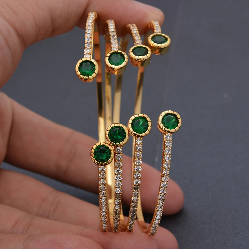 4 pieces/set of green Dubai Ethiopian gold cufflinks suitable for women girls wives African bracelets Arabic bracelets jewelry holiday gifts 250322