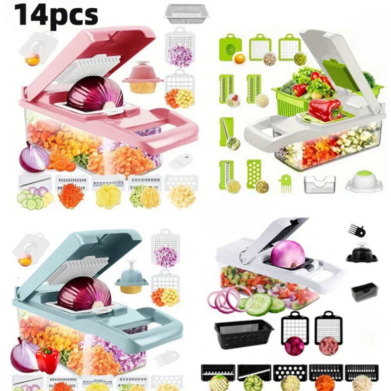 Kitchen vegetable cutter Multifunctional home Potato slicer Salad dicer Grater14pcs 250324