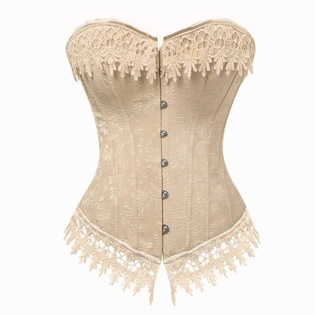 Womens Corset Vintage Flower Korsett Lace Decorative Corset Jacquard Bustier Brocade Wedding Party Clothing Carnival Corset Set W250325