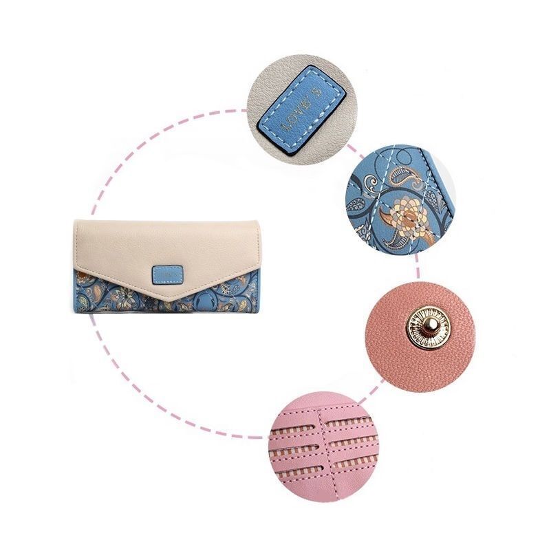 Floral Print Long Wallet For Women, Credit Card Holder, Coin Cash Phone Tri-fold Purse Envelope Handbag