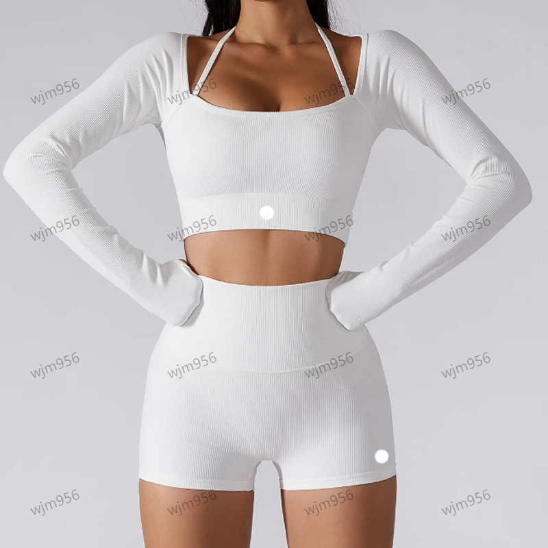 Yoga Set workout clothes women Sports Shirts+Shorts Suits Long Sleeve with chest cushion High waist leggings shorts quick drying fitness suit womens athletic wear