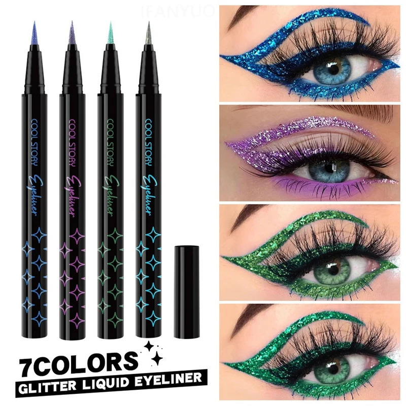 7Colors Glitter Eyeliner Long Lasting Eyeshadow Eyeliner Waterproof Liquid Eyeliner Non-smudge Holiday Parties Makeup Cosmetics 250324