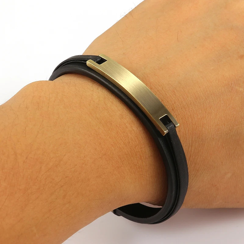 Retro Brushed Double Row Glossy Stainless Steel Bracelet for Men Women Leather Wristband Couple Bracelet Fashion Jewelry Gift 250318