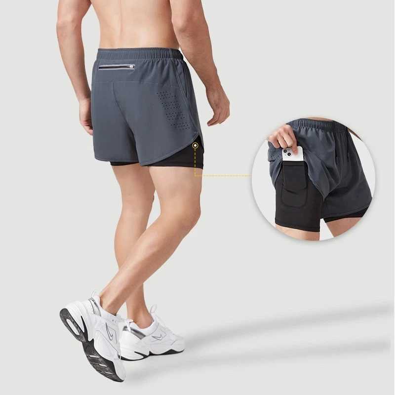 Mens running shorts for quick drying and fitness black double-layer shorts for mens new sports training and fitness shorts W250324