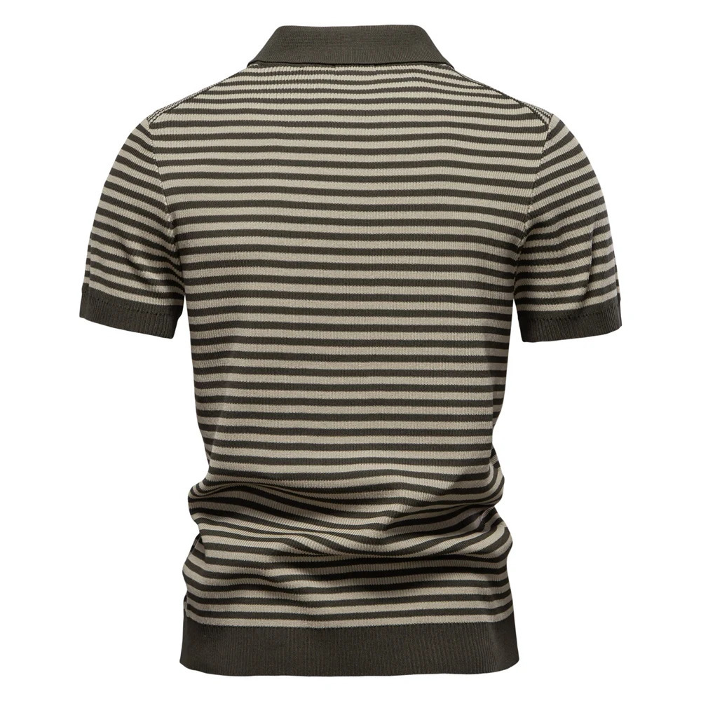 AIOPESON 2025 Mens Contrast Striped Polo Shirt Lightweight VNeck Knit Top with Breathable Textured Panels 250311