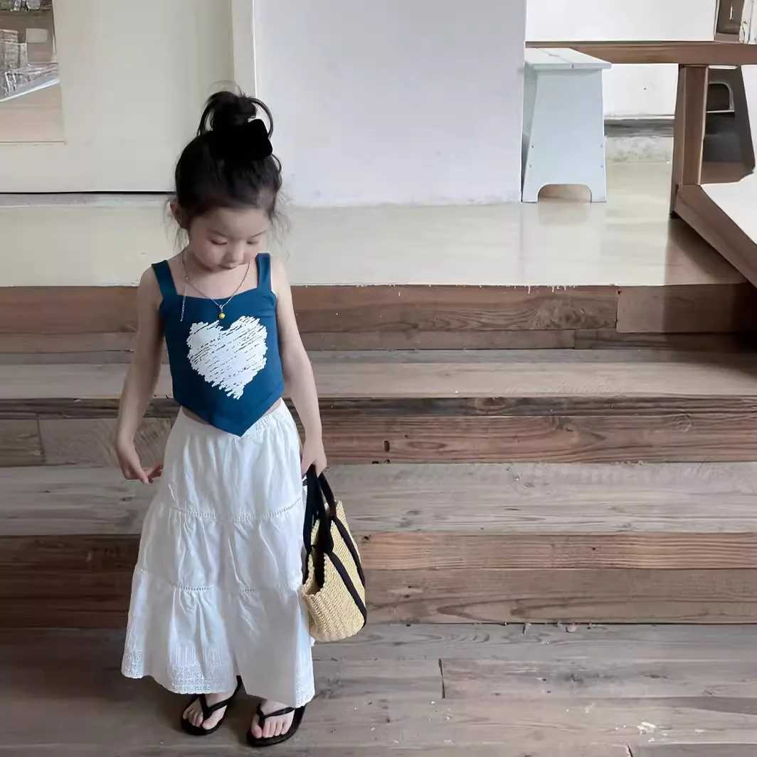 Skirt Princess Girls Lace Embroidered Long French Retro High Waist Childrens Clothing 2024 Fashion Elastic Waist LooseT250325
