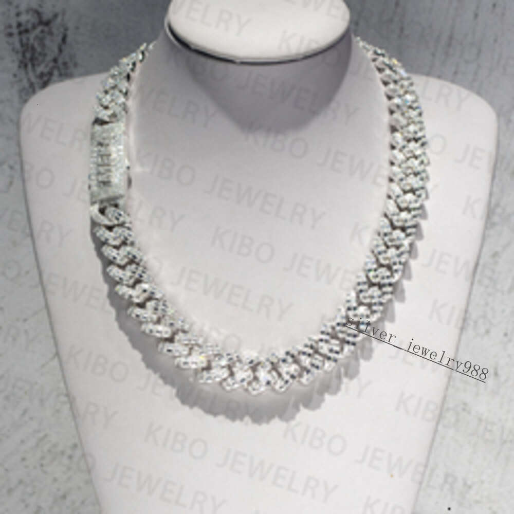 Iced Out for Mens Necklace Silver Chains Baguette Cut Moissanite Diamond 18mm Vvs Moissanite Cuban Link Chain