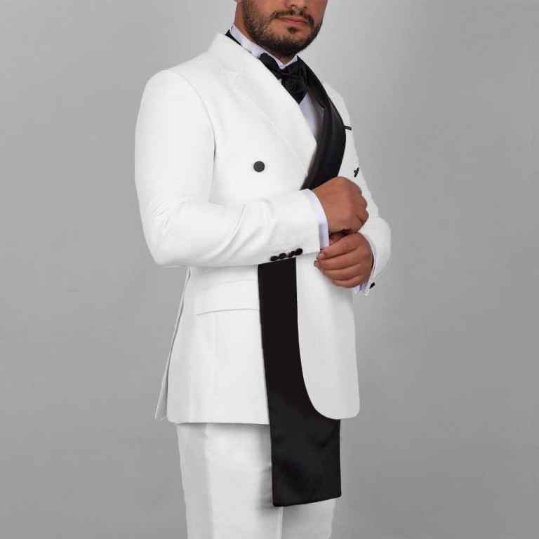 New Designer Men Suits Set Black And White 2 Piece Blazer+Pant Trousers One Button Customized Groom Wedding Tuxedo Formal Office Prom Jacket(Coat+Pant