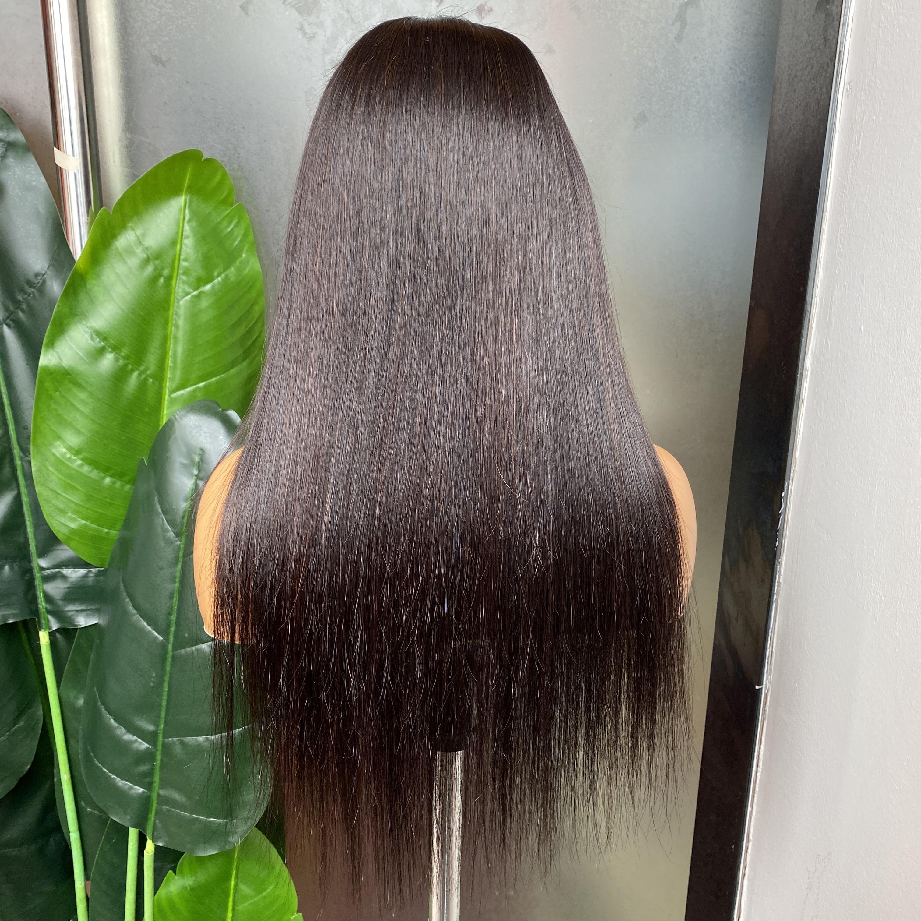 On Sale Malaysian Peruvian Brazilian Natural Black Silky Straight 13x4 Brown Swiss Lace Front Wig 100% Raw Virgin Remy Human Hair