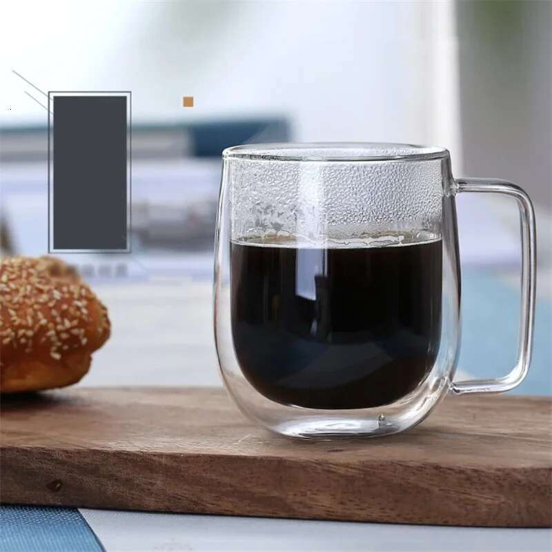 150-350ml Heat Resistant High Borosilicate Mug Double Wall Glass Coffee with Handle Milk Water Cup Clear Cups Gift