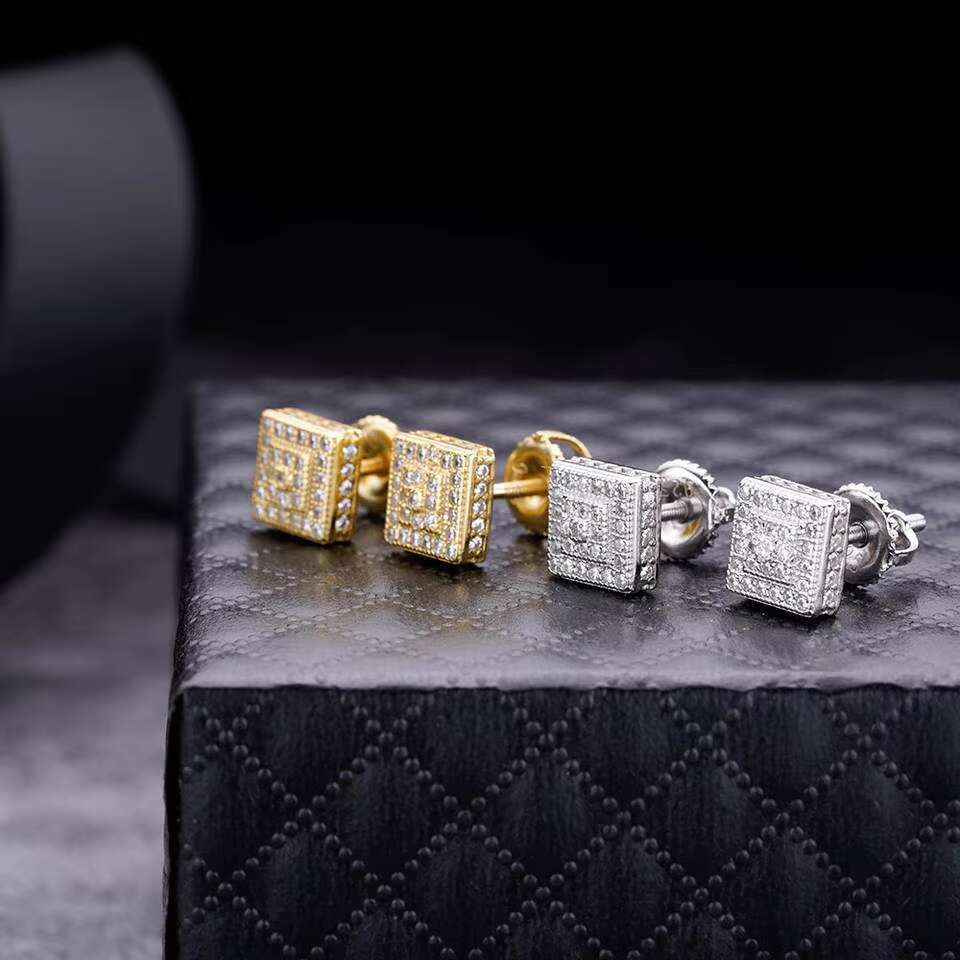 High Quality Custom Moissanite Earing Men 925 Sterling Silver Jewelry Zircon Gold Plated Stud Earrings for Men
