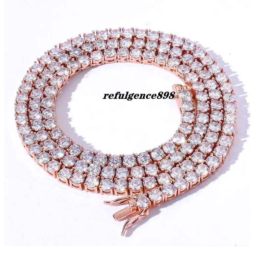3-5Mm Round Brilliant Cut Mosanite Chain White Gold Plated Sterling Sier VVS Moissanite Tennis Link Necklace