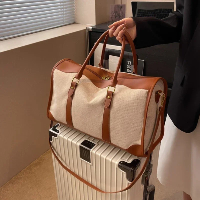 Women Travel Storage Handbag Vintage Fitness Luggage Bag Single Shoulder Crossbody Bag Large Nylon PU Leather Bag 2025 Handbags 250327ww