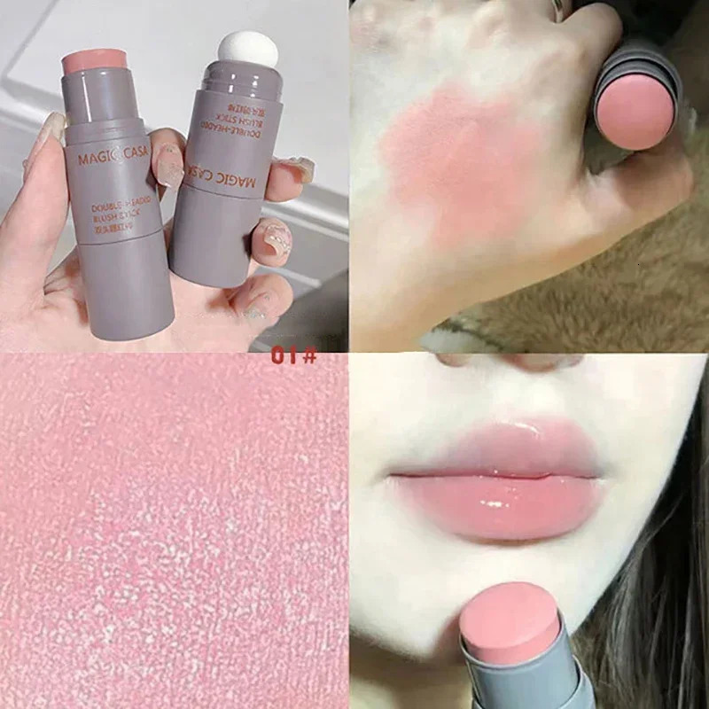 Double Head Sponge Facial Blush Stick Waterproof Multi-purpose Eyes lips Cheek Blush Balm Cream Matte Finish Makeup Contour Pen 250324